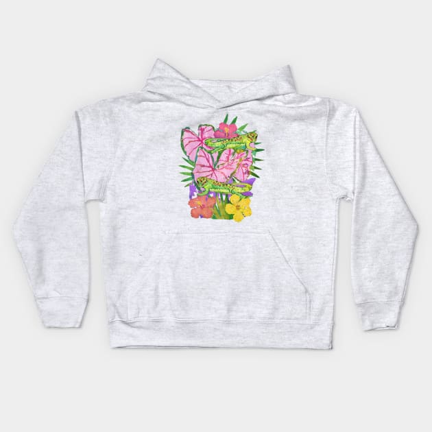 Tropical Gecko with Hibiscus Flowers Kids Hoodie by Gina's Pet Store